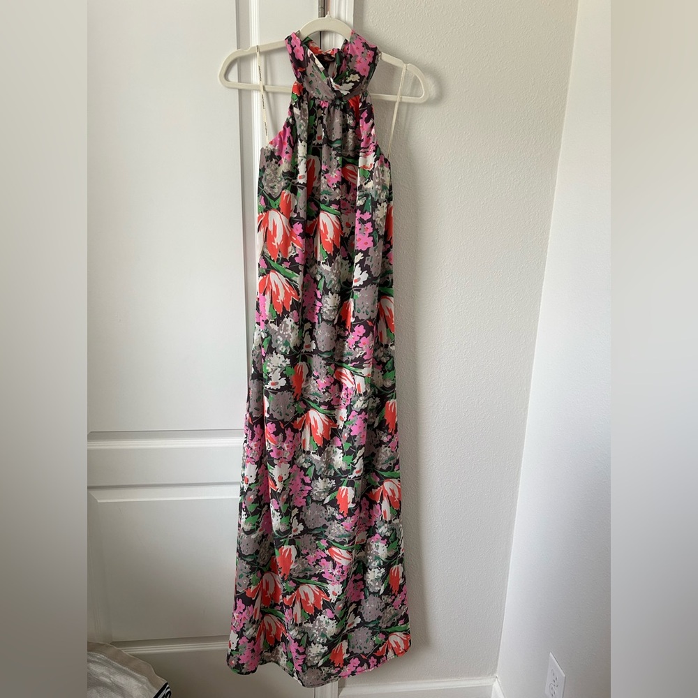 Judith March Floral Halter Tie Neck Maxi Dress
